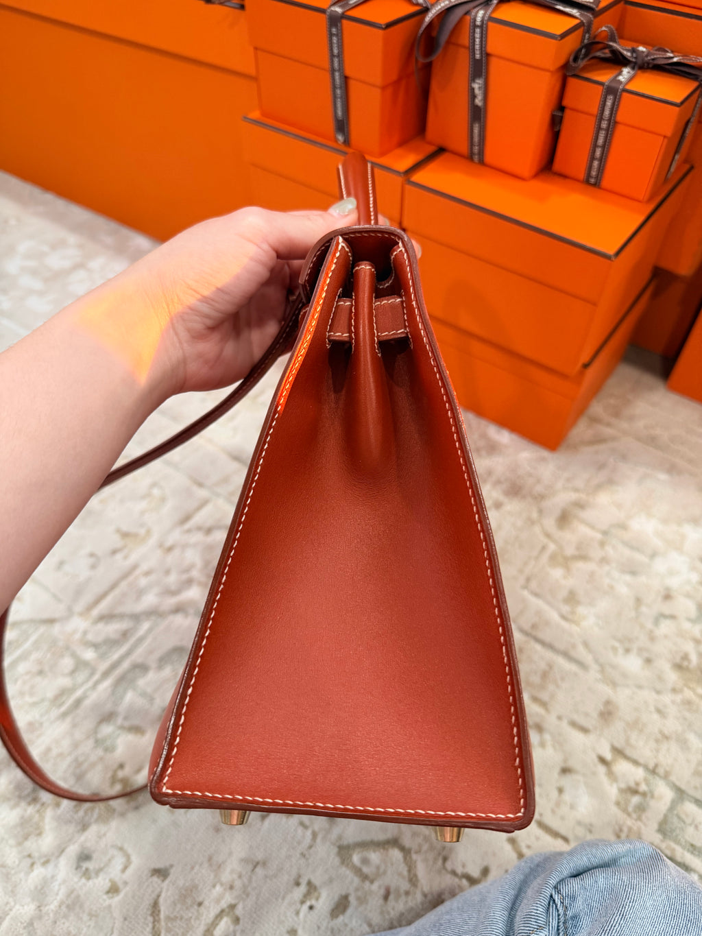 Hermes Kelly Sellier 28 Brick Box Calfskin With Gold Hardware