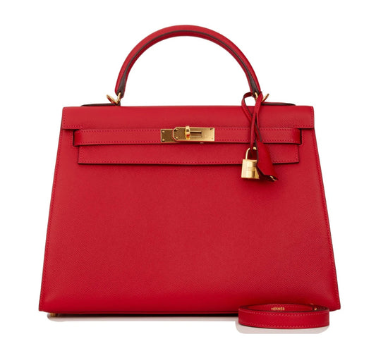 HERMES - KELLY SELLIER 32 ROUGE CASAQUE EPSOM GOLD HARDWARE