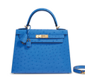 Hermes Kelly Sellier 28 Ostrich Bluest Gold Hardware