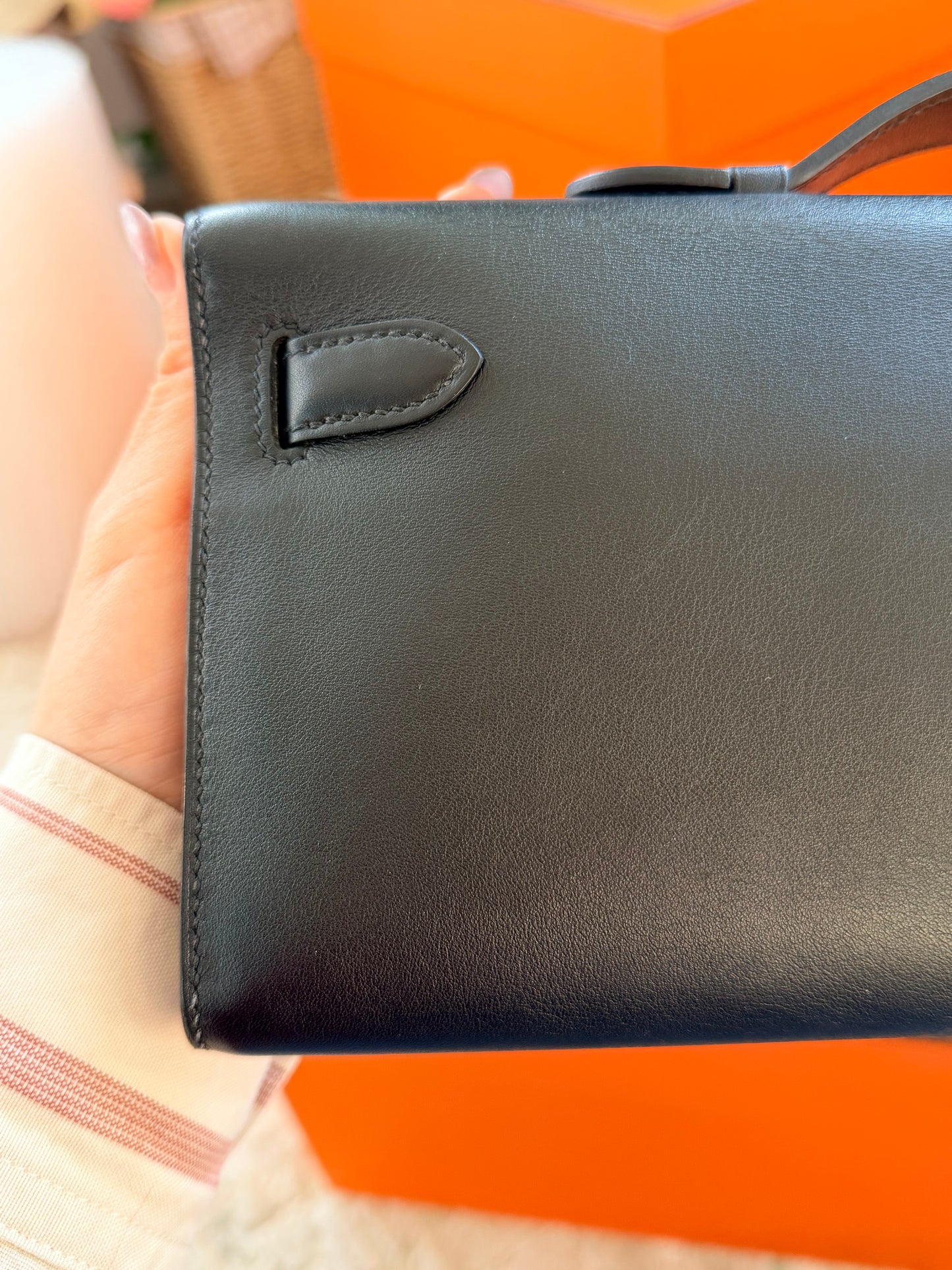 Hermes Black Swift Kelly Cut Clutch Bag With Gold Hardware GHW