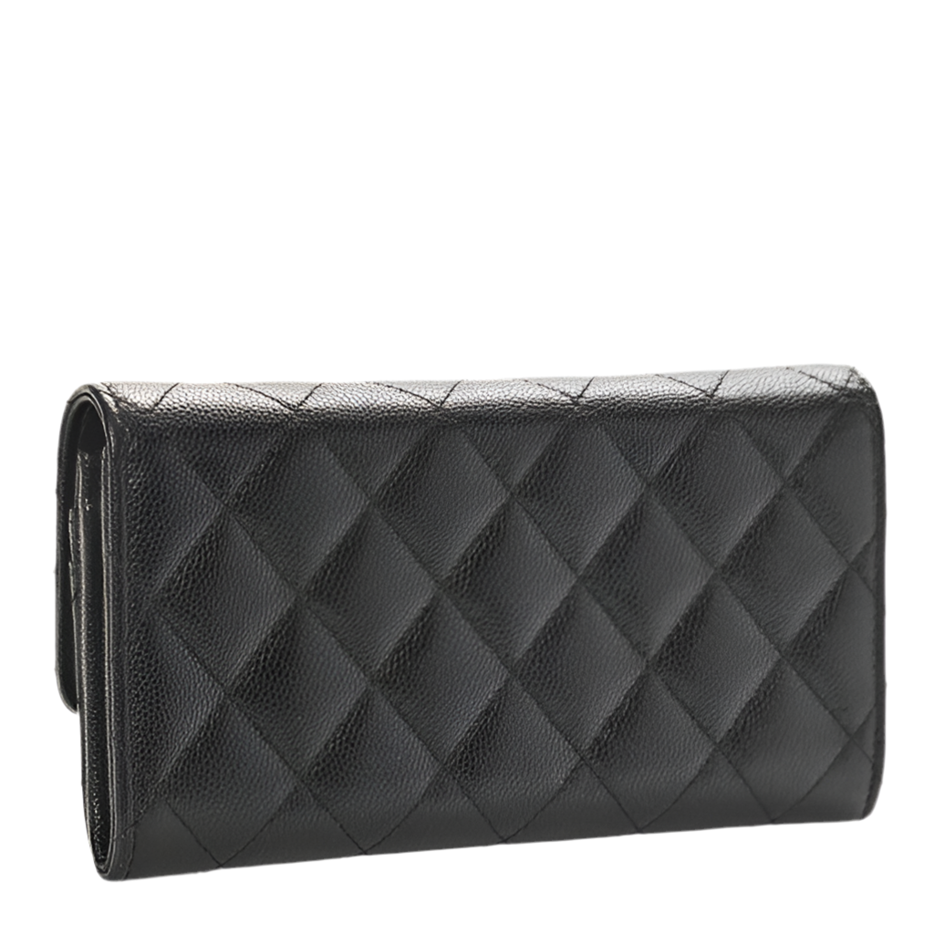 Chanel Caviar Quilted Crystal CC Large Gusset Flap Wallet Black