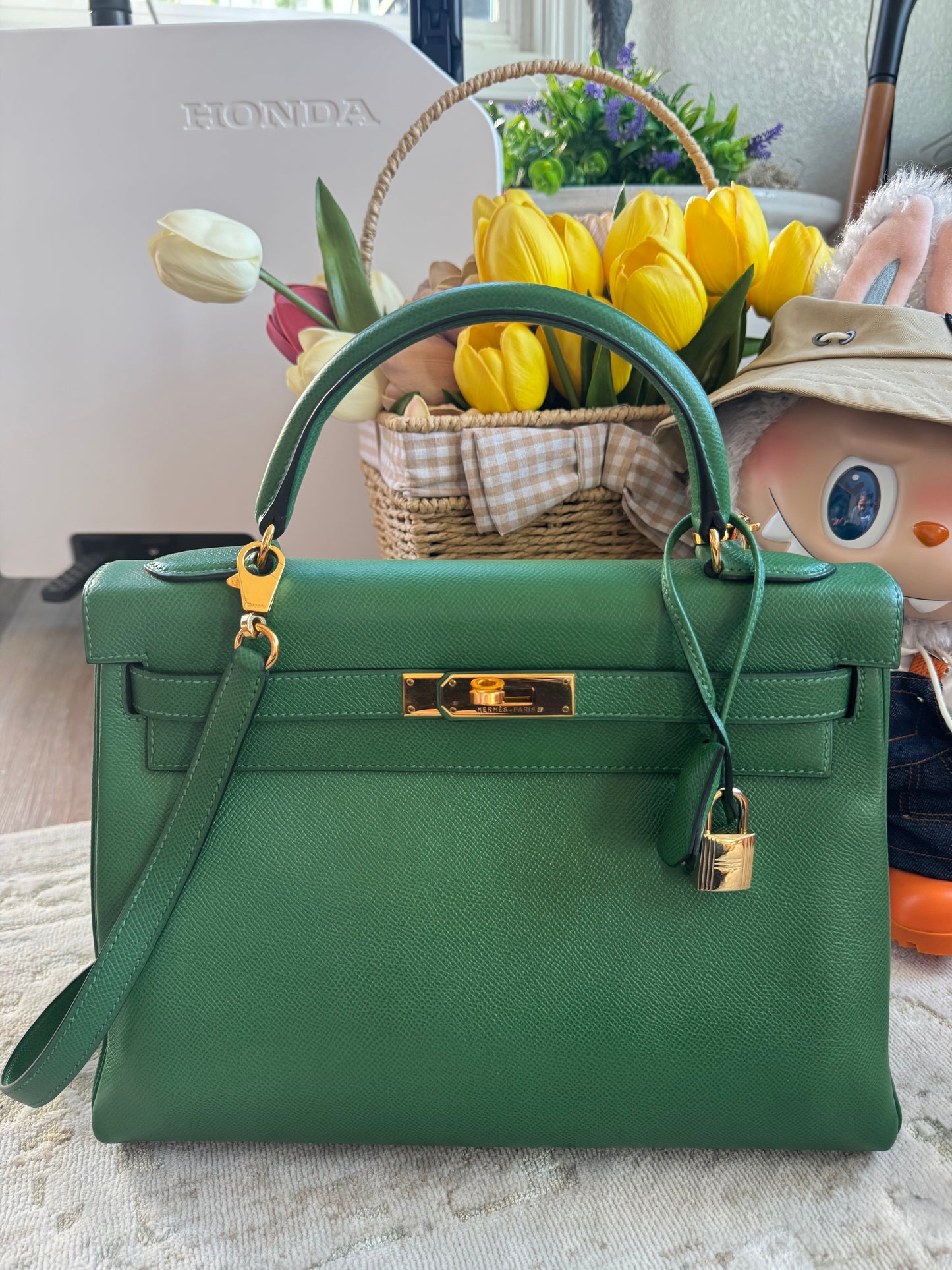 HERMES KELLY RETOURNE 32 BAMBOO EPSOM GHW