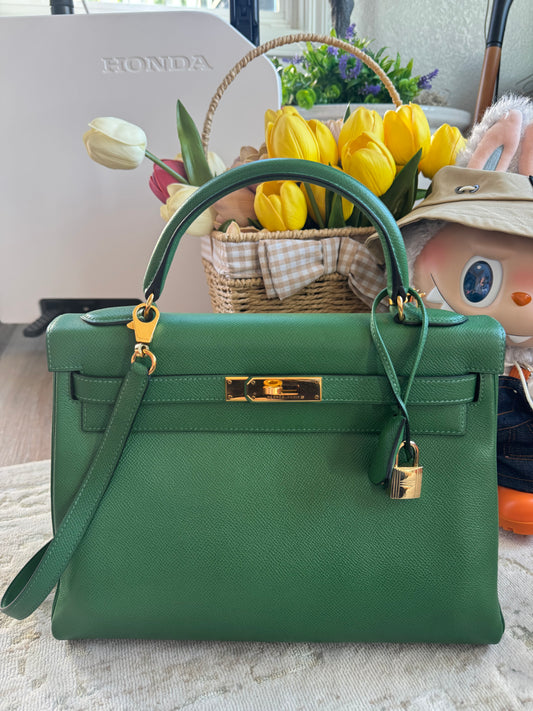 HERMES KELLY RETOURNE 32 BAMBOO EPSOM GHW