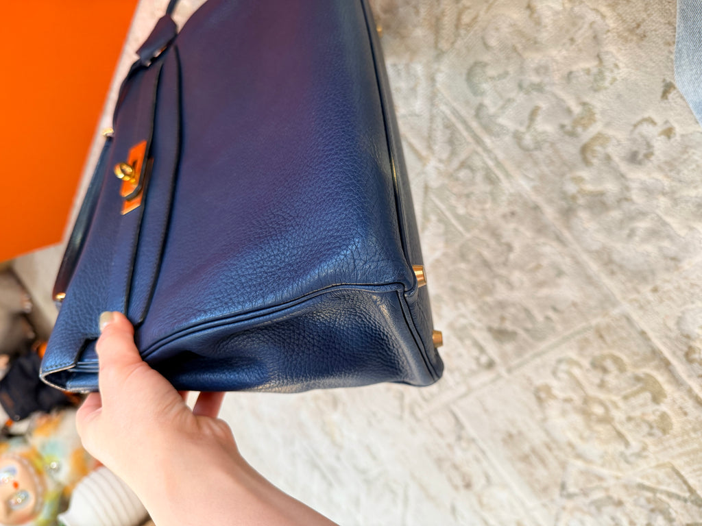 Hermes Kelly Retourne 32 Blue Midnight ( Deep Blue ) Togo With Gold Hardware
