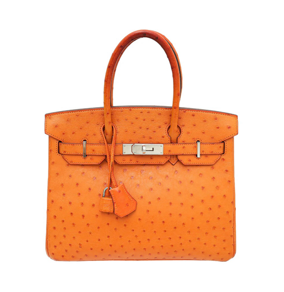 Birkin 30 Ostrich Orange Palladium Hardware