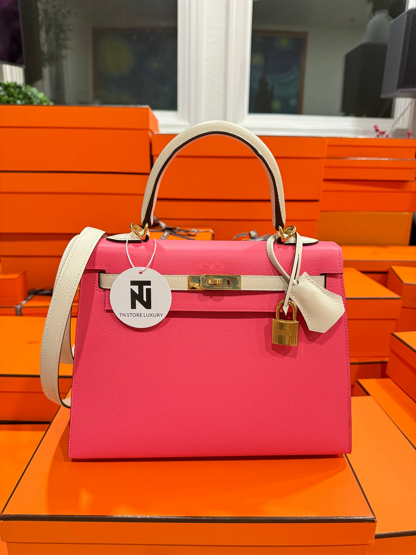 HERMES - HSS KELLY SELLIER 25 AZALEE & CRAIE EPSOM WITH GOLD HARDWARE