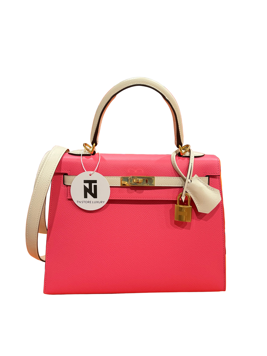 Hermes HSS Kelly Sellier 25 Azalea & Craie Epsom With Gold Hardware