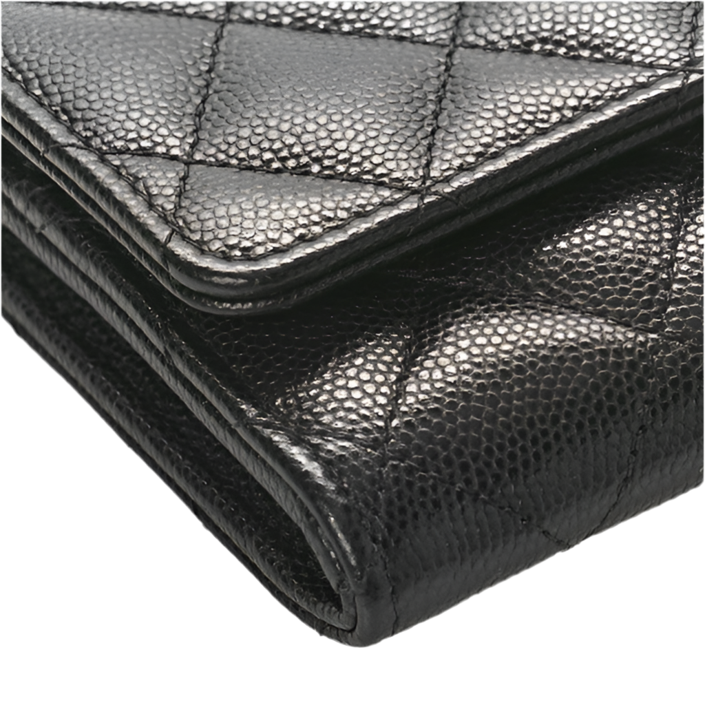 Chanel Caviar Quilted Crystal CC Large Gusset Flap Wallet Black