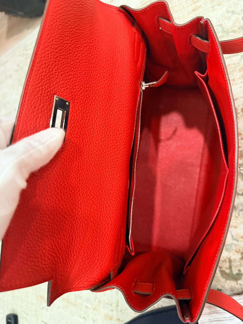 Hermes Kelly 32 Rouge Casaque Togo Palladium Hardware