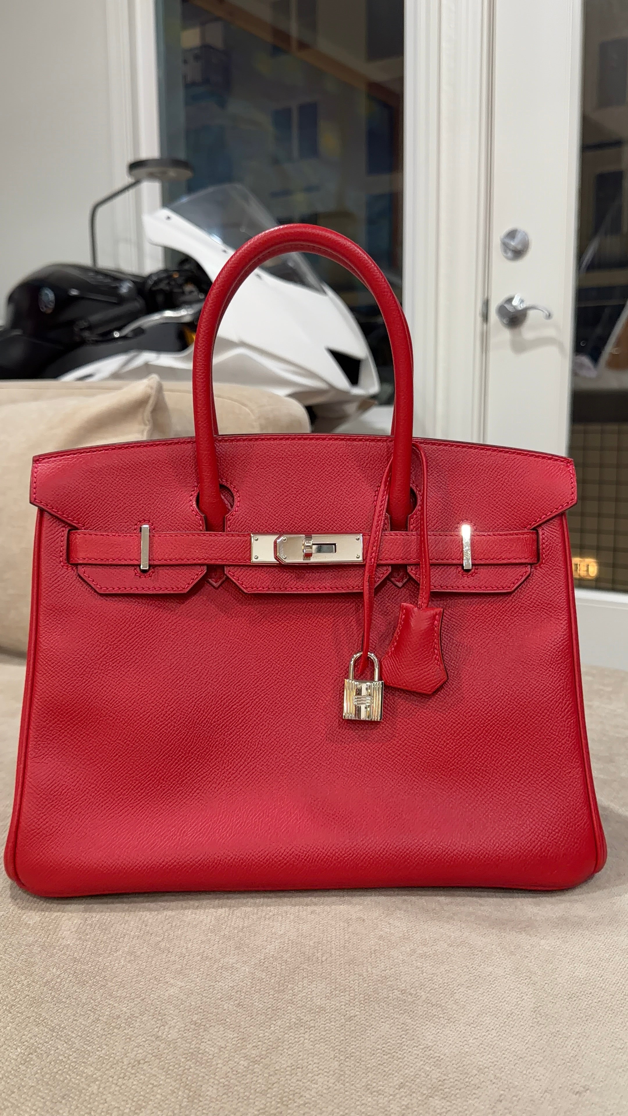 Birkin 30 Rouge Casaque Epsom Palladium Hardware