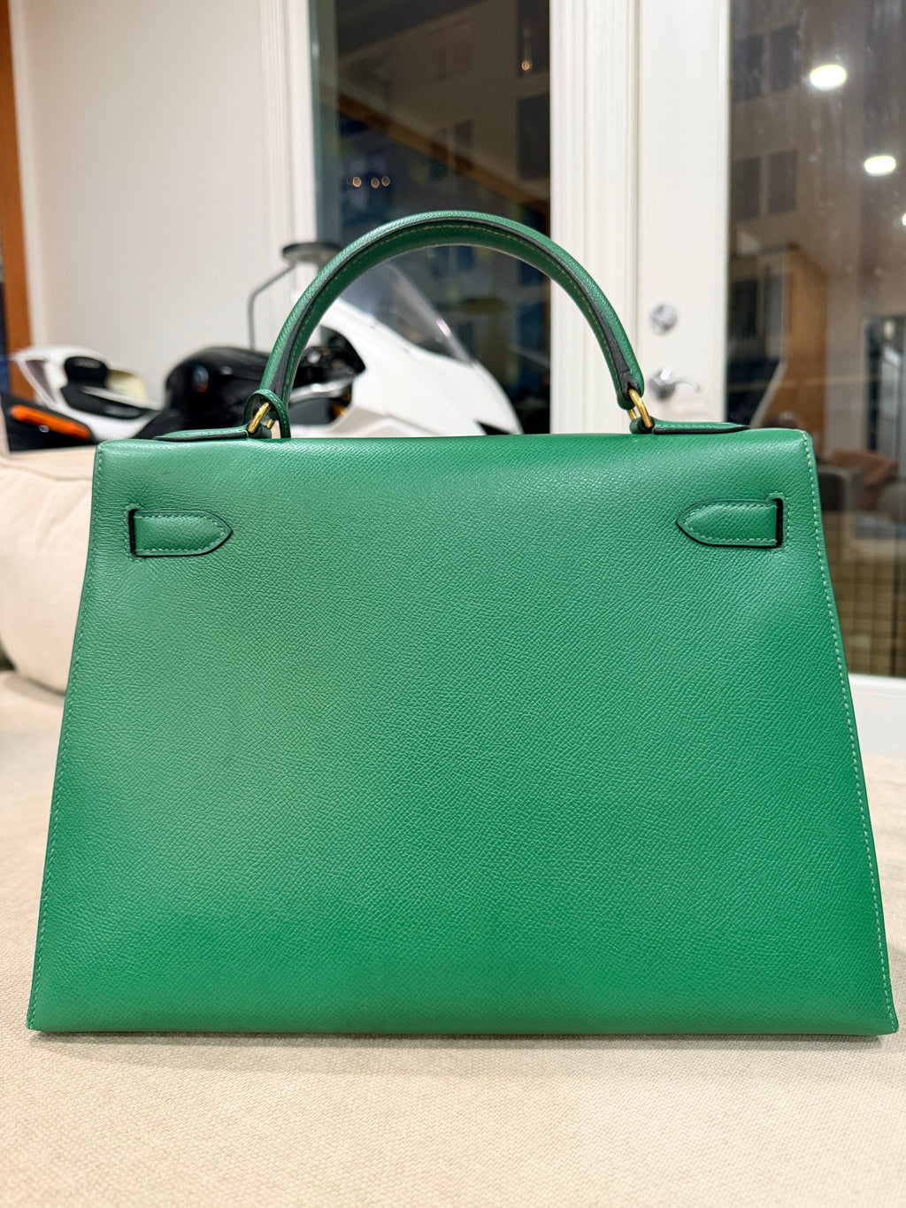 Kelly Sellier 32 Green Bambou Epsom Gold Hardware