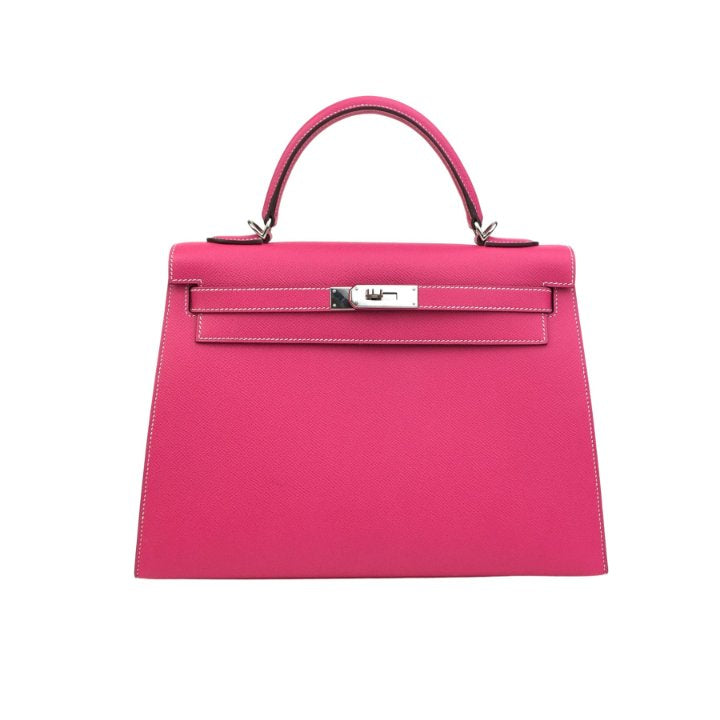 Kelly Sellier 32 Rose Tyrien Epsom Palladium Hardware