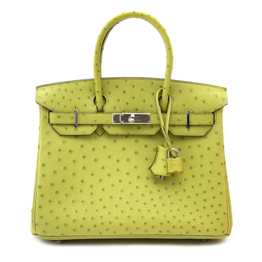 HERMES - BIRKIN 30 OSTRICH VERT ANIS PALLADIUM HARDWARE