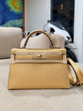 Hermès Dore Chèvre Chamkilight Metallic Mini Kelly II with Permabrass Hardware