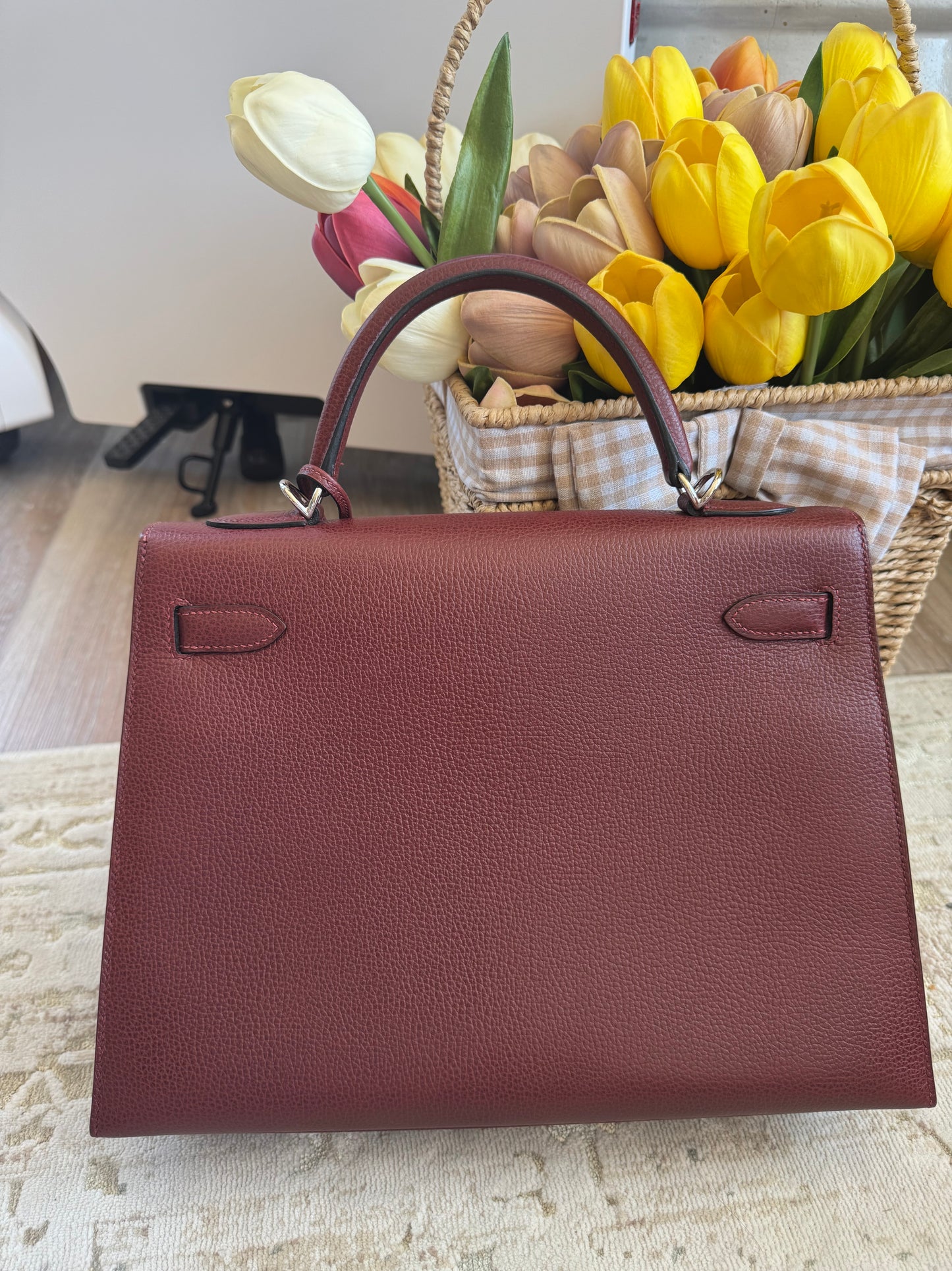 Hermes Kelly Sellier 32 Rouge H Palladium Hardware