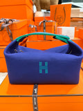 Hermes Bride De Brac Toiletry Bag PM Canvas Marine Palladium Hardware