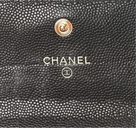 Chanel Caviar Quilted Crystal CC Large Gusset Flap Wallet Black