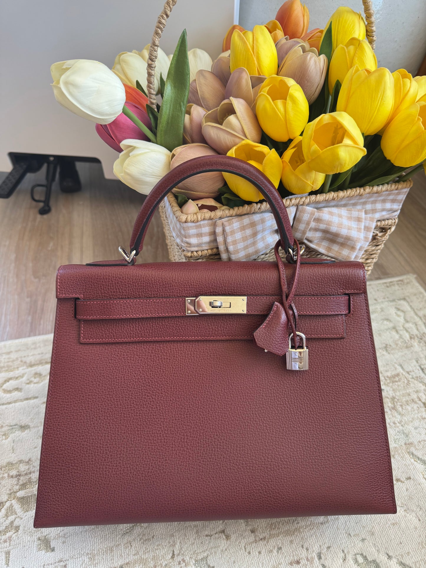 Hermes Kelly Sellier 32 Rouge H Palladium Hardware