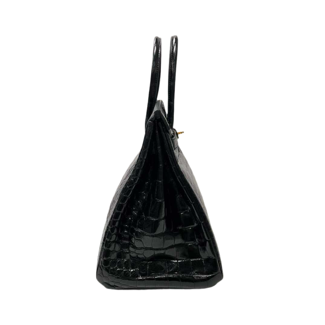 HERMES - BIRKIN 35 BLACK SHINY POROSUS CROCODILE GHW