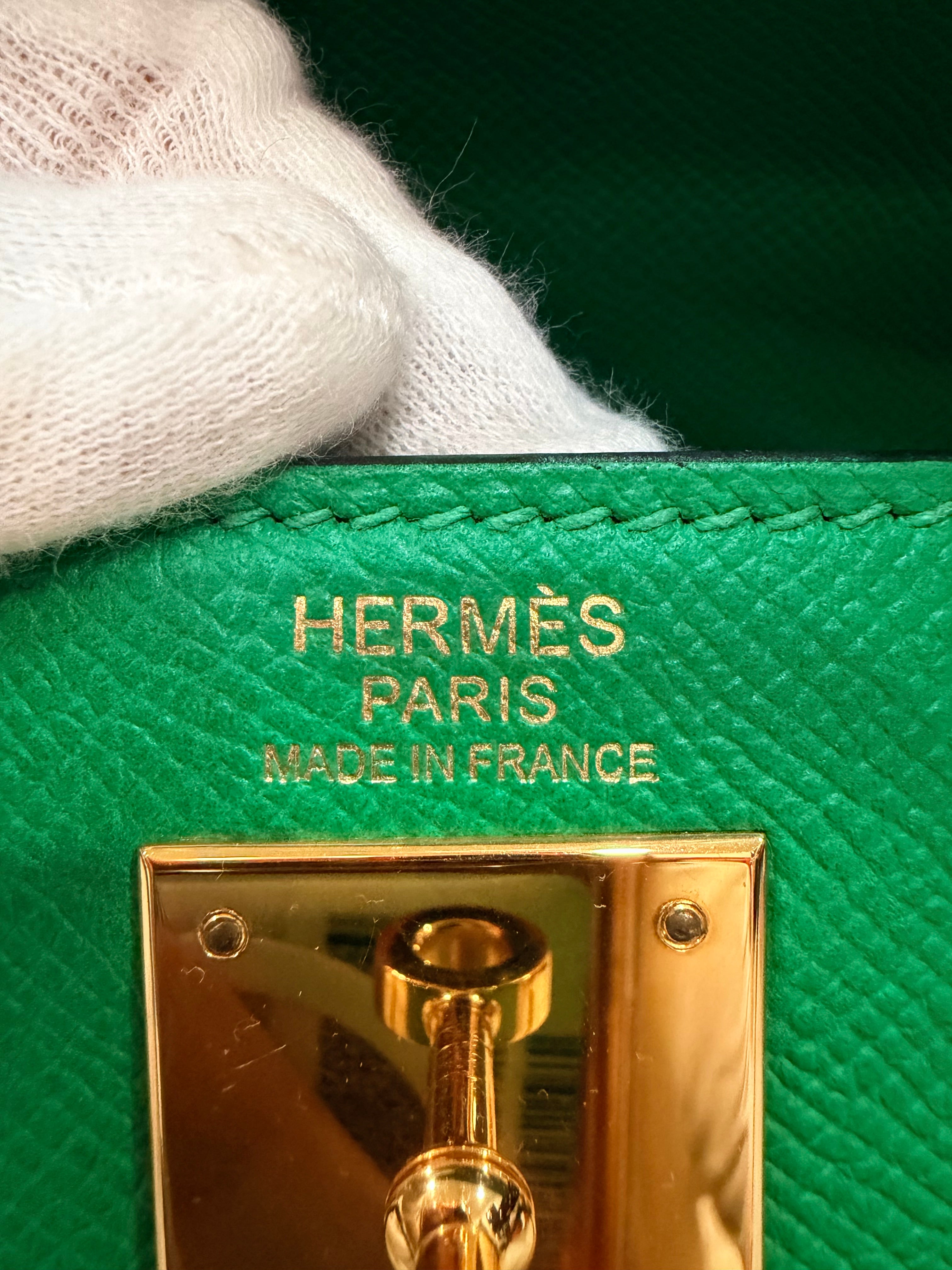 Kelly Sellier 32 Green Bambou Epsom Gold Hardware