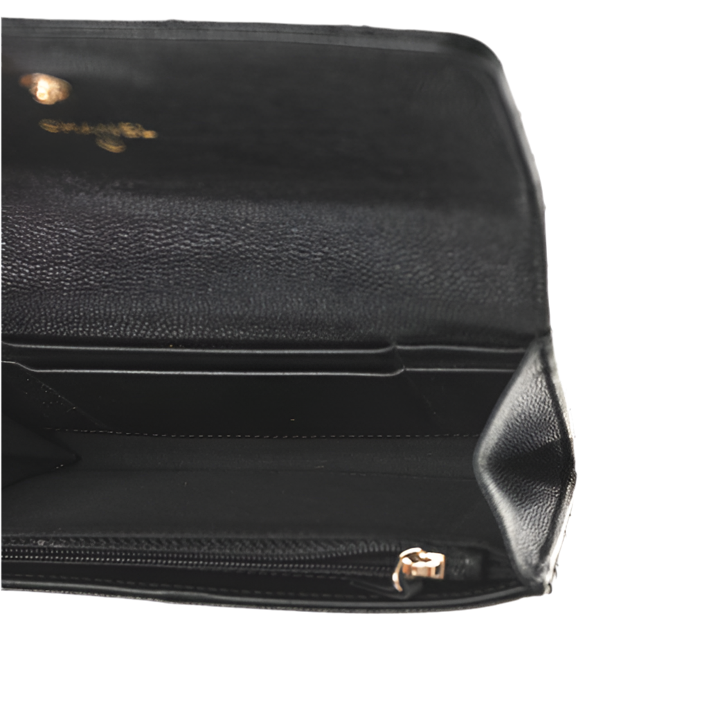 Chanel Caviar Quilted Crystal CC Large Gusset Flap Wallet Black