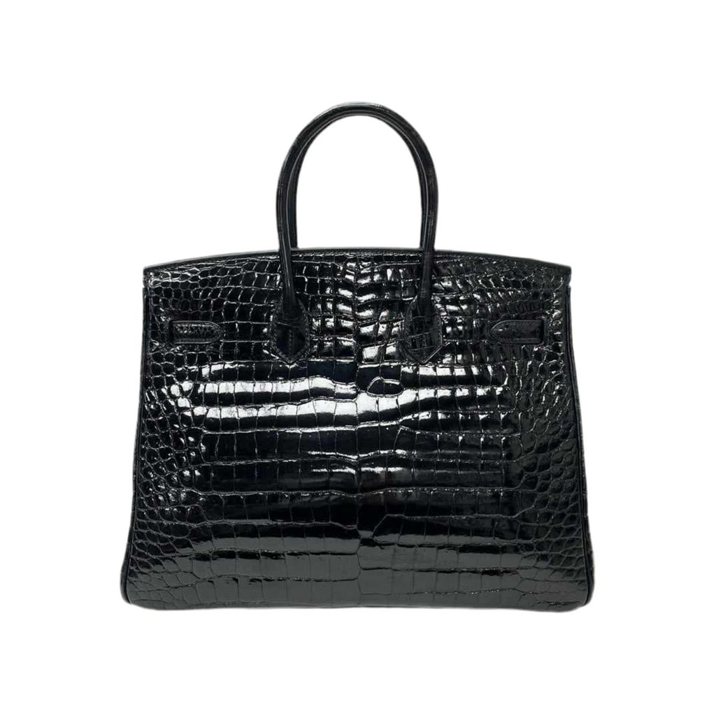 Birkin 35 Black Shiny Porosus Crocodile Gold Hardware