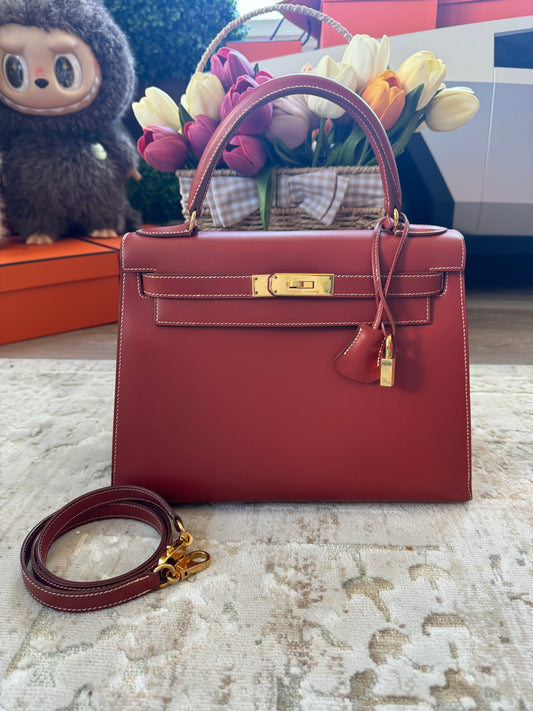HERMÈS KELLY SELLIER 28 BOX CALF BRIQUE WITH GHW