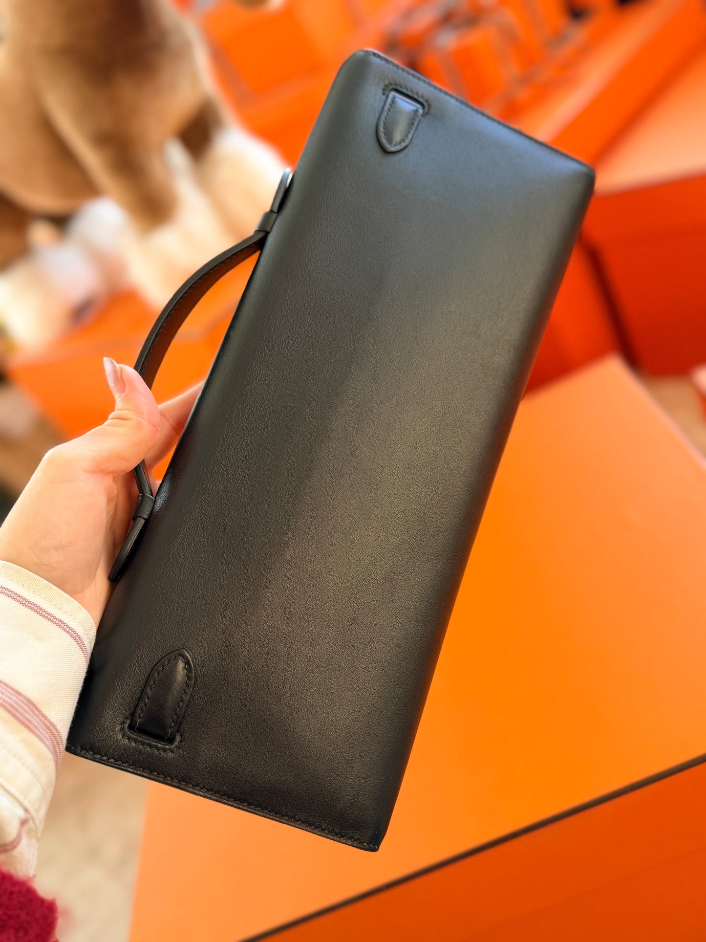 Hermes Black Swift Kelly Cut Clutch Bag With Gold Hardware GHW