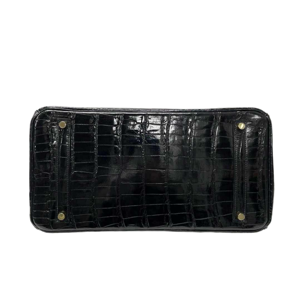 Birkin 35 Black Shiny Porosus Crocodile Gold Hardware