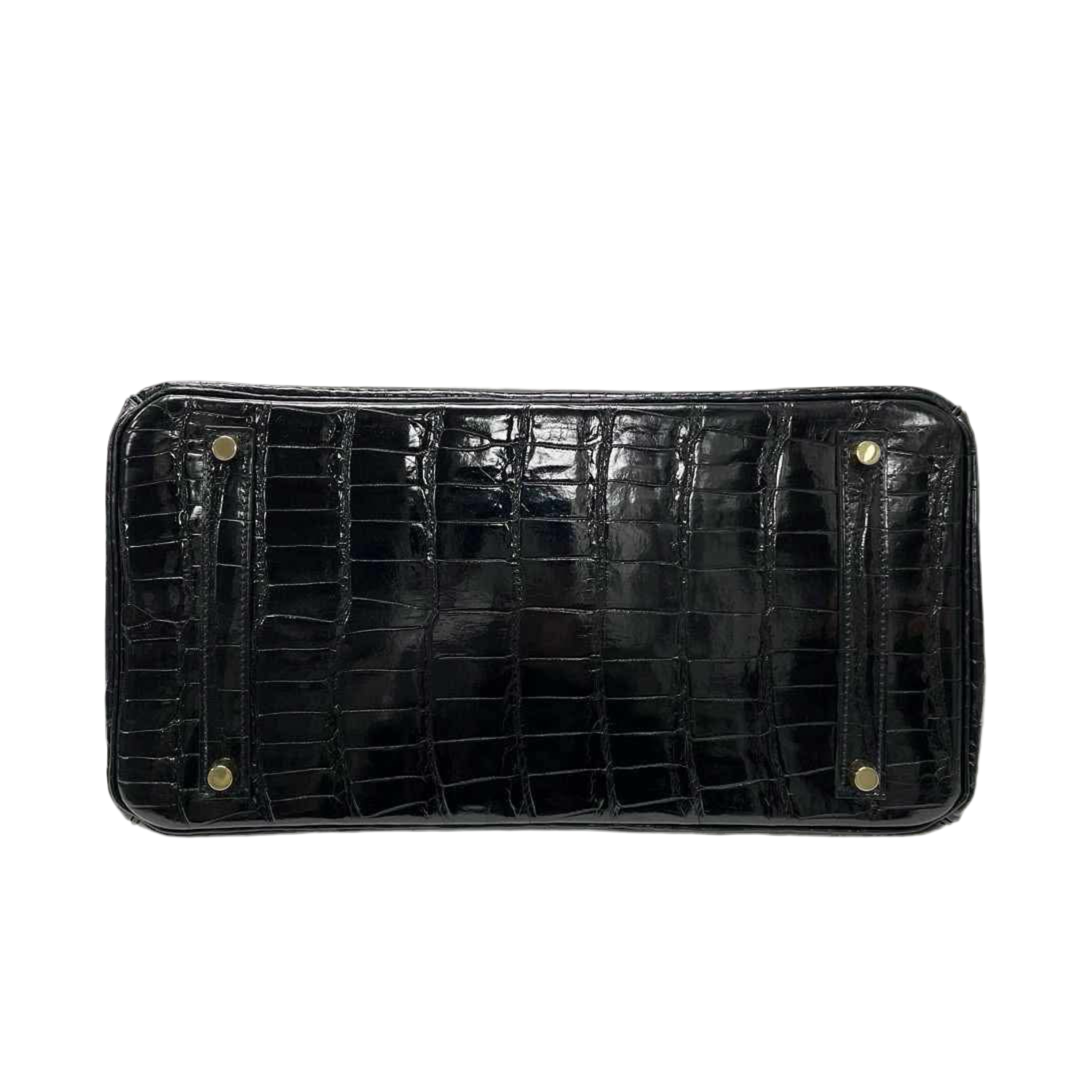 Birkin 35 Black Shiny Porosus Crocodile Gold Hardware