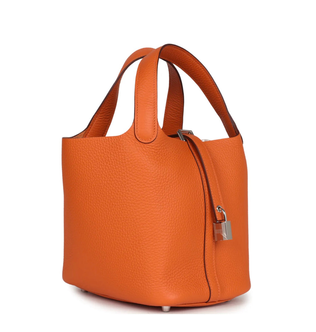 Taurillon Clemence Picotin Lock 18 Orange Palladium Hardware