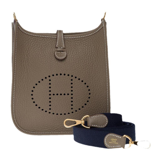 HERMES -Etoupe Clemence Mini Evelyne II TPM 16 Gold Hardware