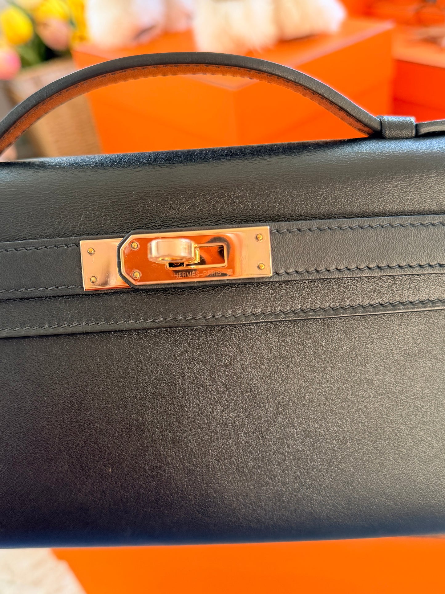 Hermes Black Swift Kelly Cut Clutch Bag With Gold Hardware GHW