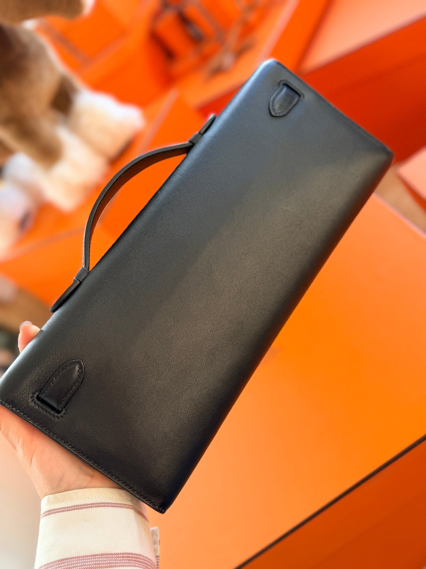 Hermes Black Swift Kelly Cut Clutch Bag With Gold Hardware GHW