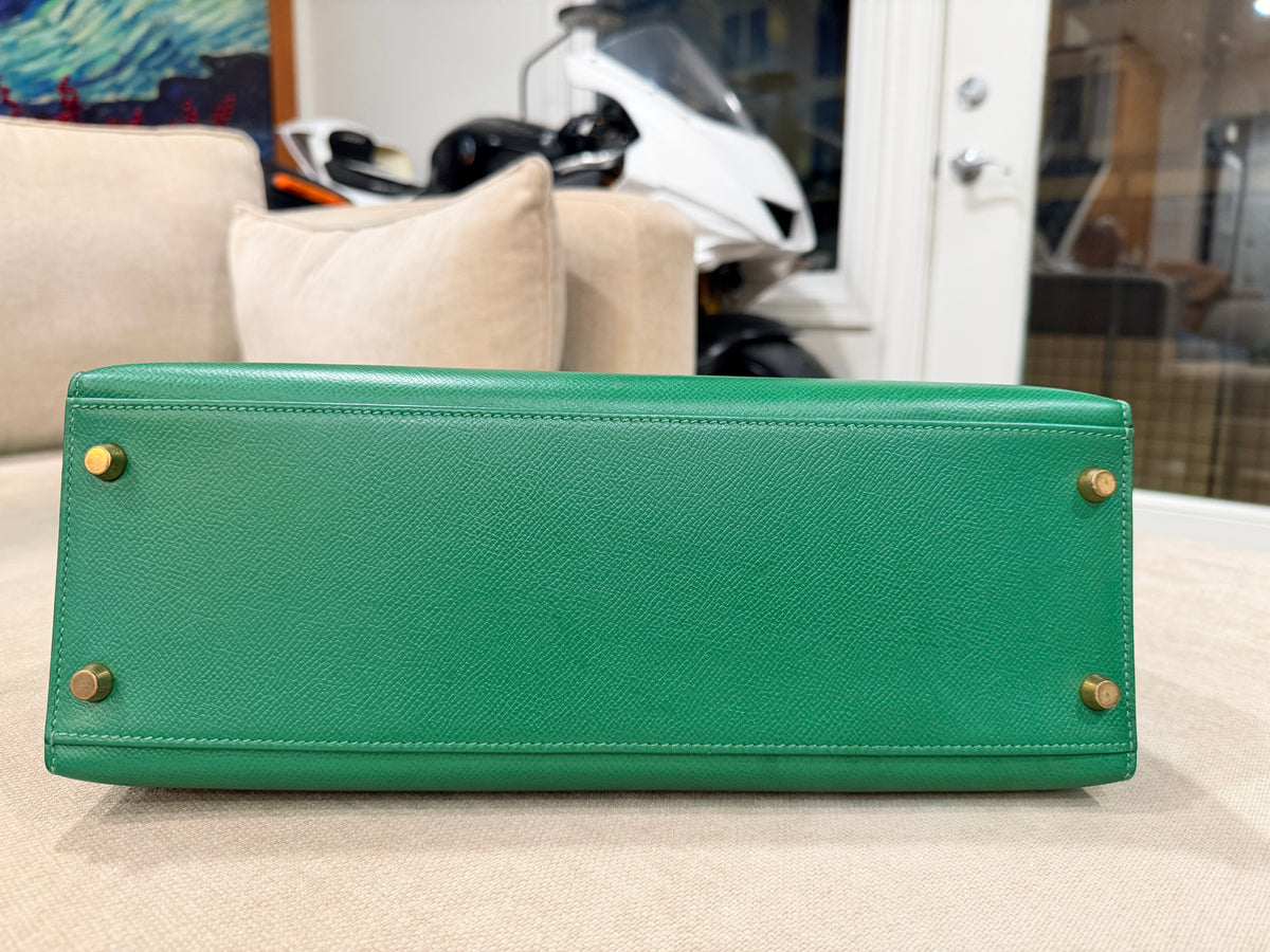 Kelly Sellier 32 Green Bambou Epsom Gold Hardware