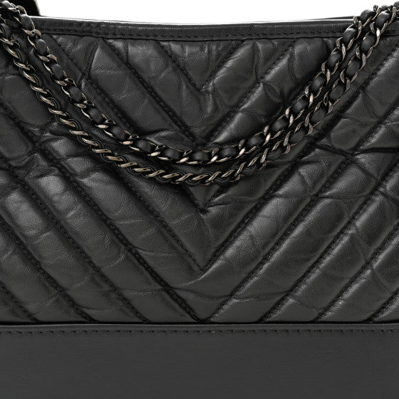 Chanel Aged Calfskin Chevron Quilted Medium Gabrielle Hobo So Black