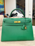 Kelly Sellier 32 Green Bambou Epsom Gold Hardware