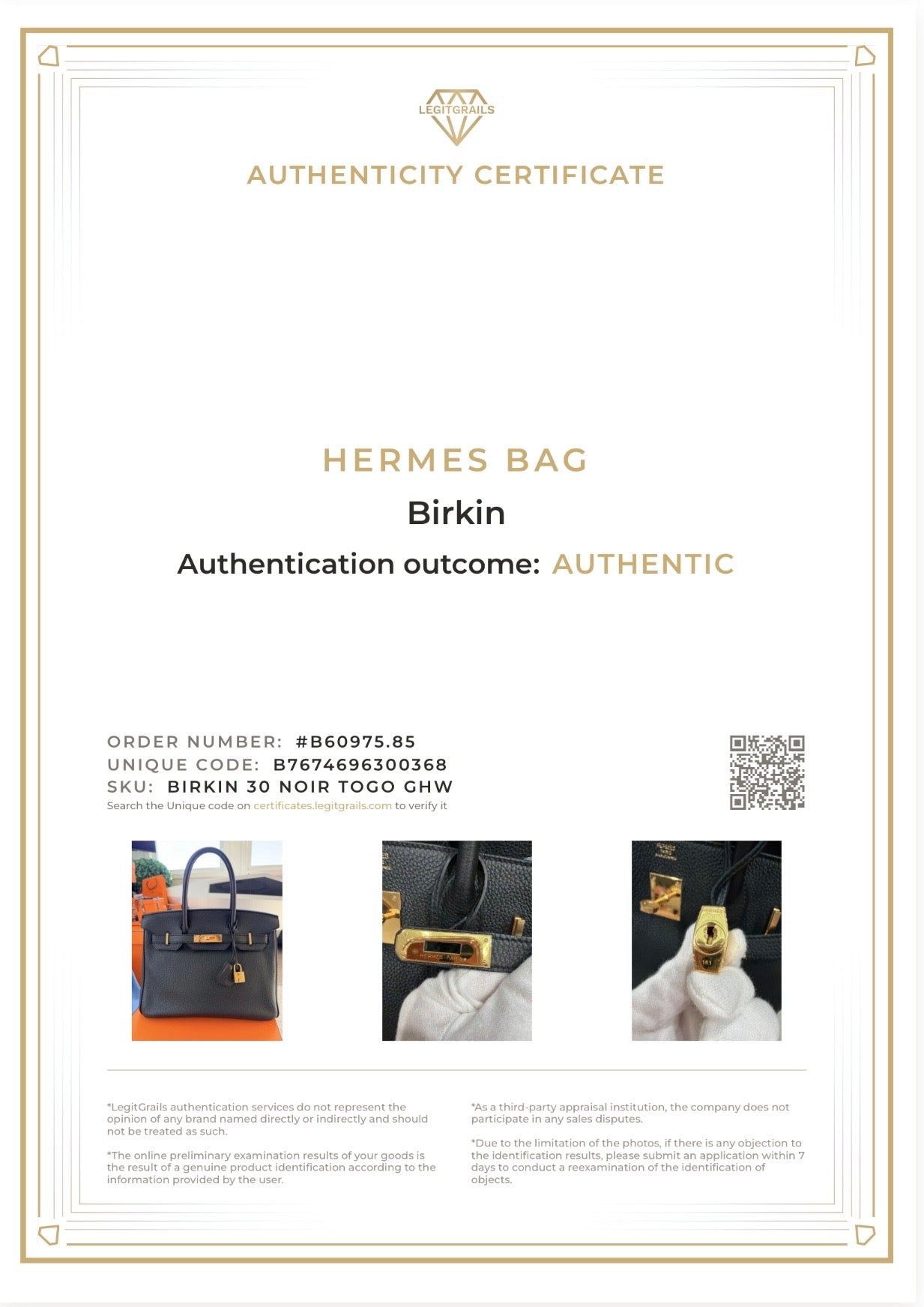 Hermes - Birkin 30 Black Togo Gold Hardware
