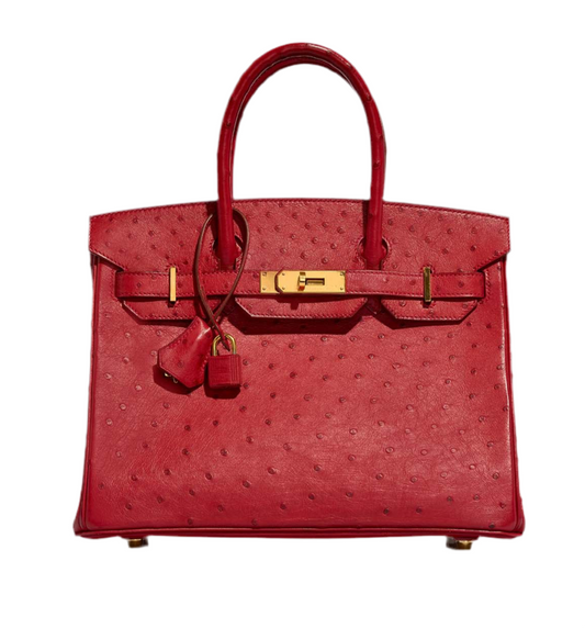 HERMES- BIRKIN 30 OSTRICH ROUGE VIF GOLD HARDWARE
