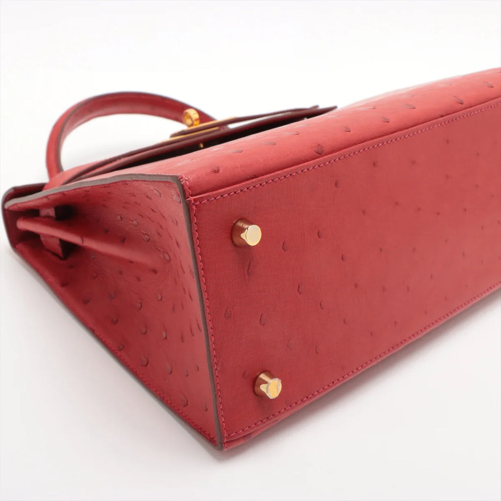 KELLY Sellier 28 Ostrich Rouge Vif Gold Hardware