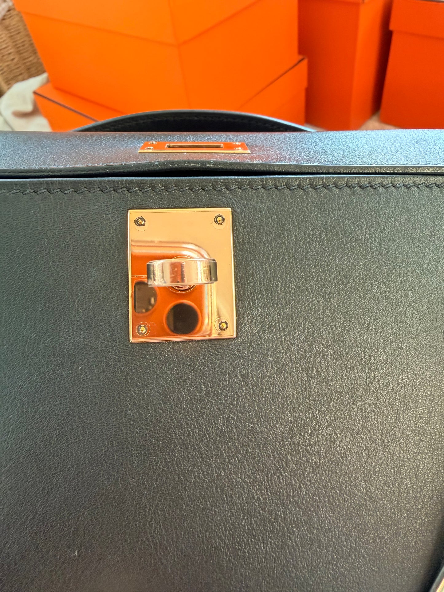 Hermes Black Swift Kelly Cut Clutch Bag With Gold Hardware GHW