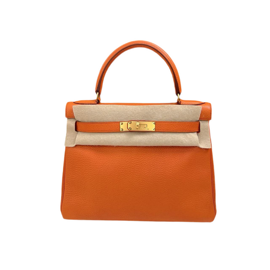 HERMES- KELLY 28 ORANGE TOGO GOLD HARDWARE