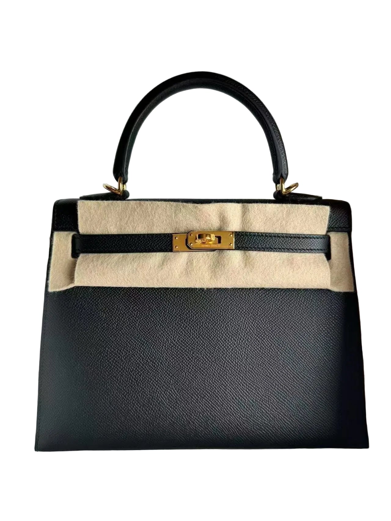 Kelly Sellier 25 Black Togo Epsom Gold Hardware