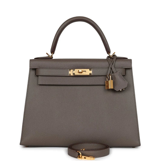 HERMES - KELLY SELLIER 28 GRIS ETAIN EPSOM GOLD HARDWARE