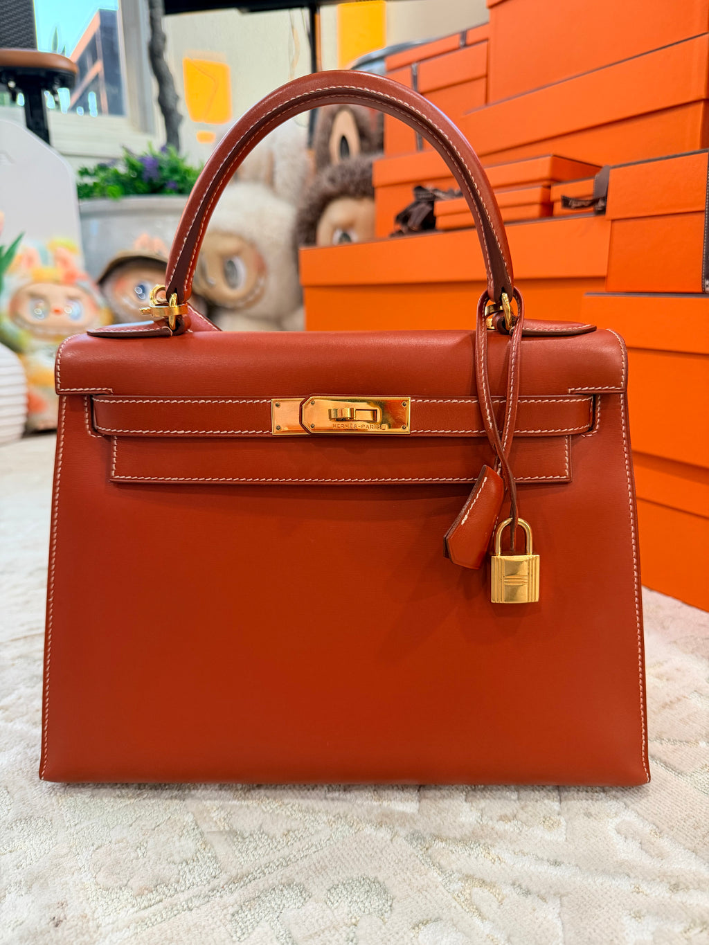 Hermes Kelly Sellier 28 Brick Box Calfskin With Gold Hardware