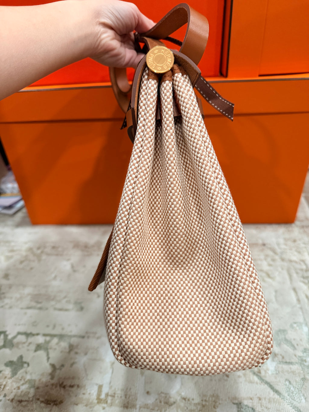 Hermes Herbag 31  Vache Hunter / Toile Écru / Beige / Fauve