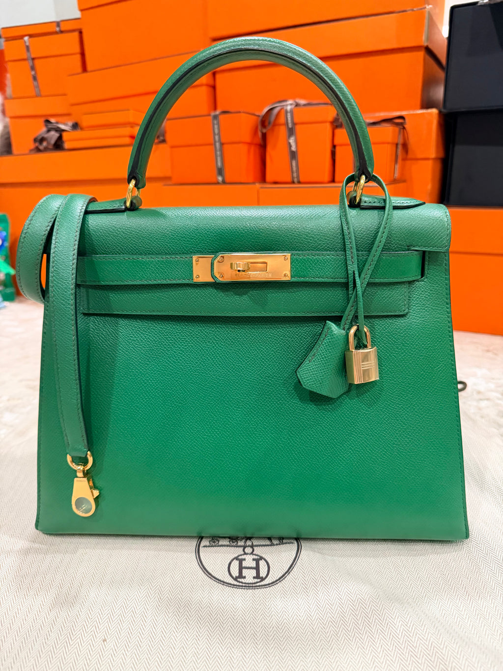 Hermes Kelly 28 Bamboo Epsom With Gold Hardware