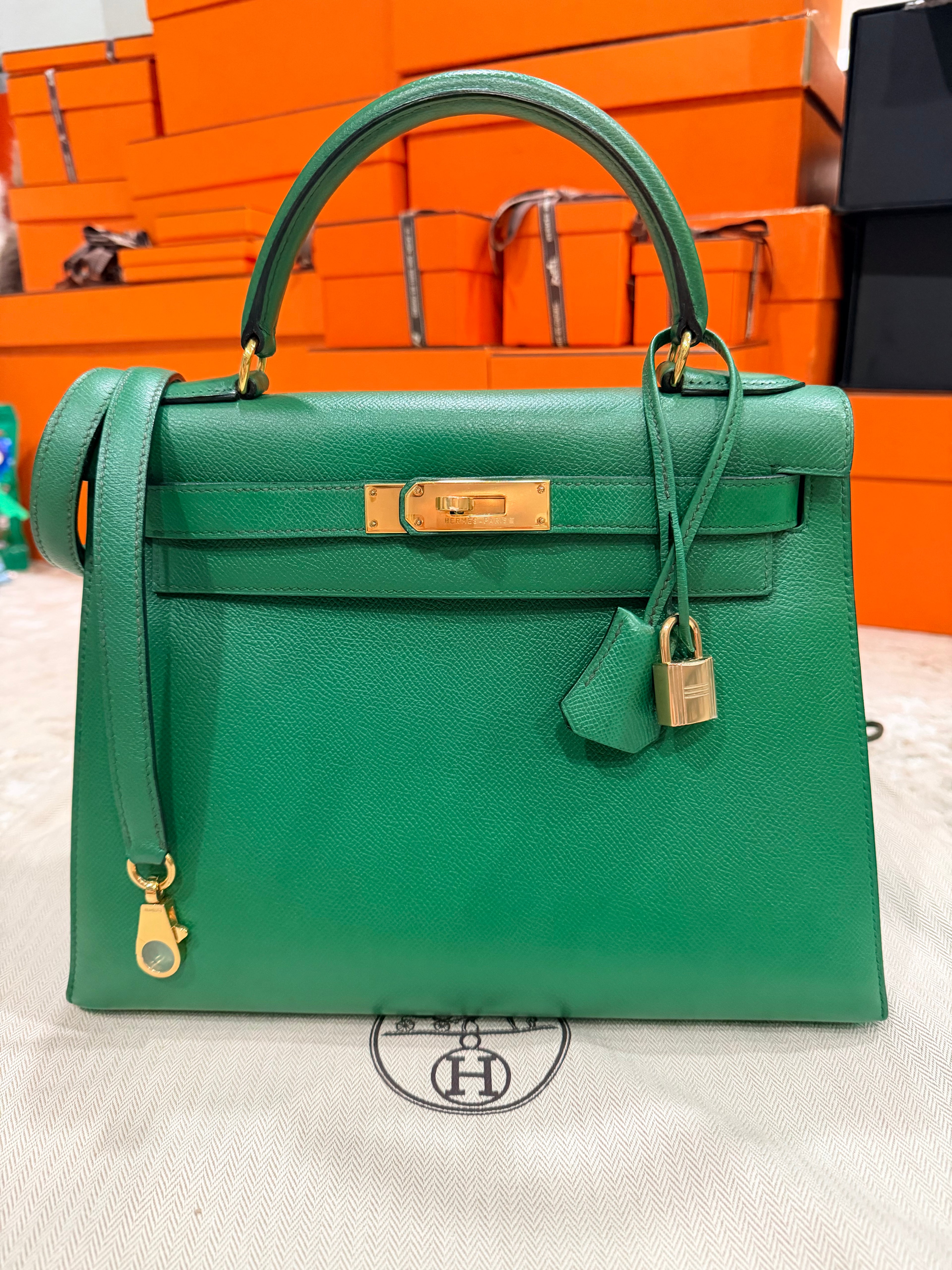 Hermes Kelly 28 Bamboo Epsom With Gold Hardware