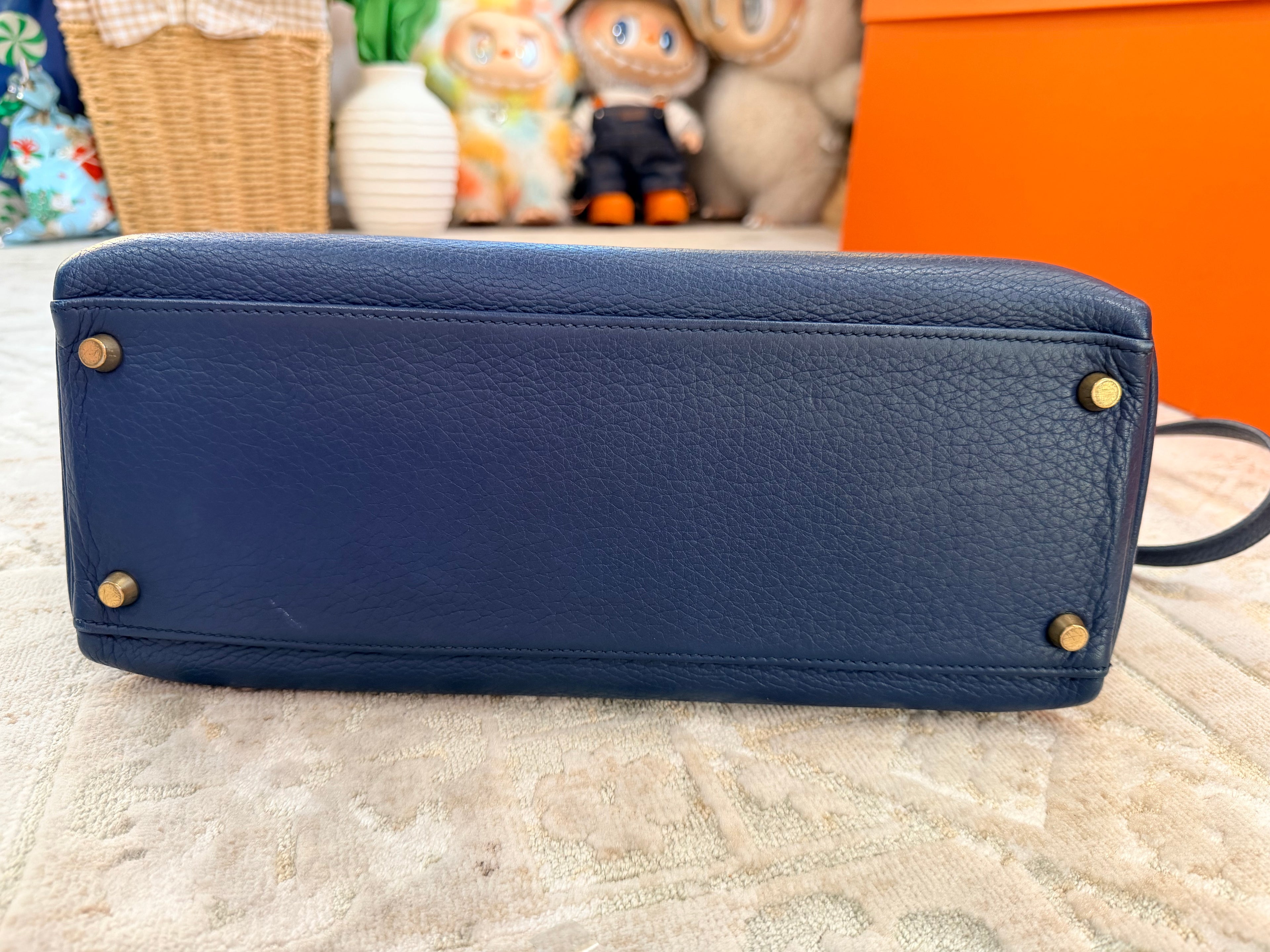 Hermes Kelly Retourne 32 Blue Midnight ( Deep Blue ) Togo With Gold Hardware