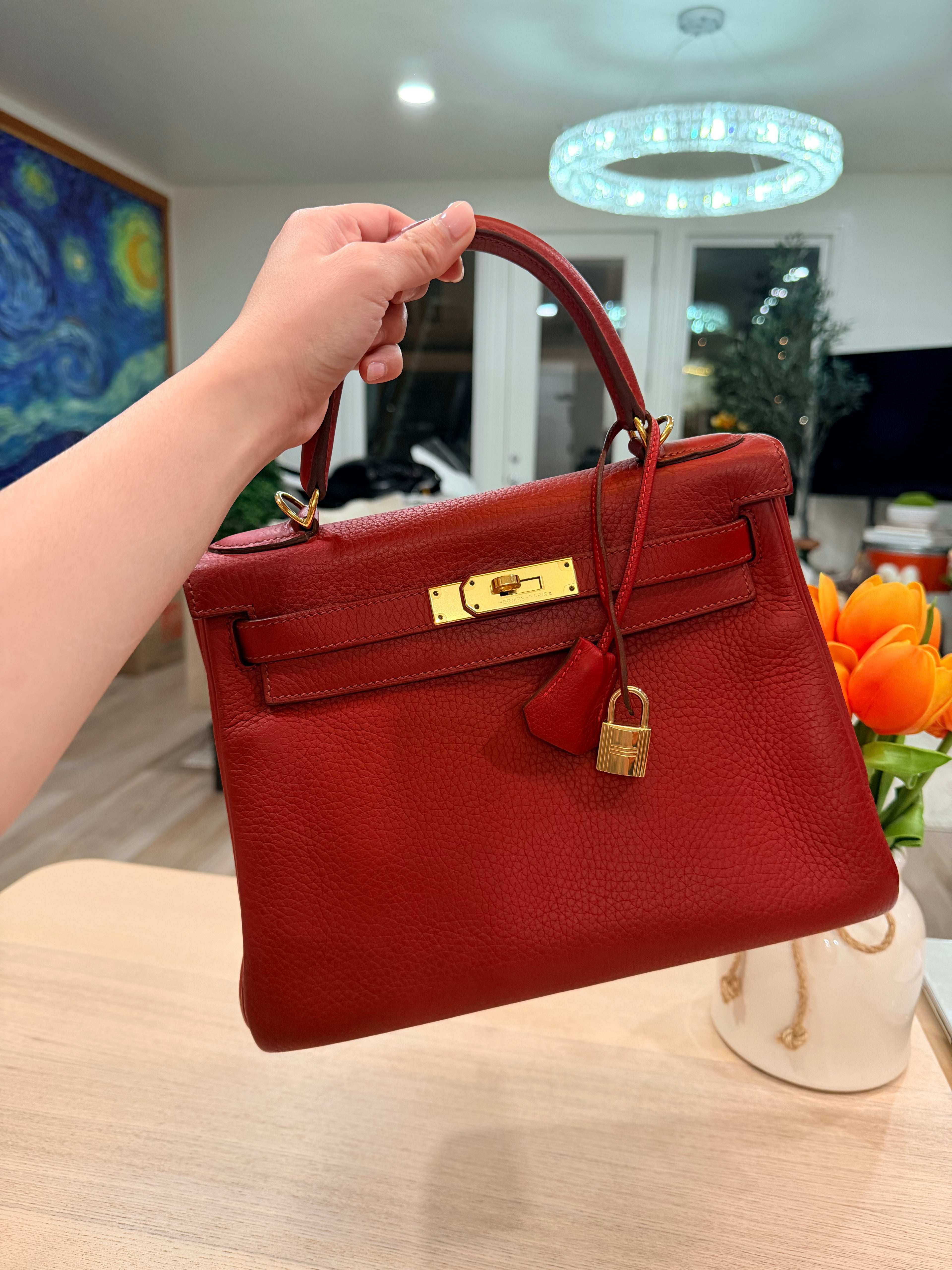 Hermes Kelly Retourne 28 Rouge Vif Togo With Gold Hardware